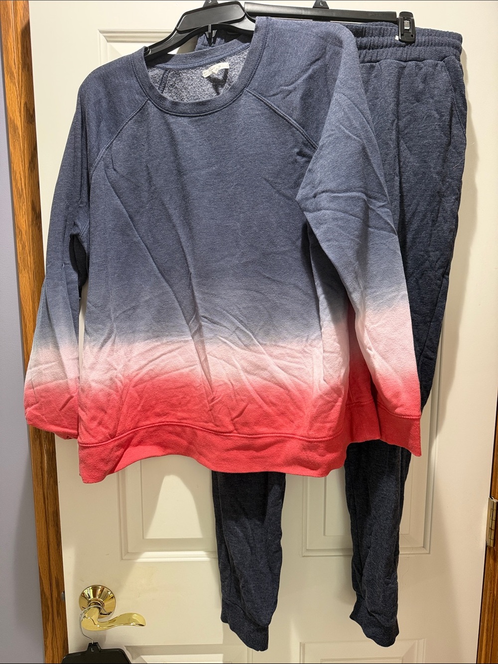 Maurices Ombre Crewneck Sweatshirt & Joggers - Navy, White & Red